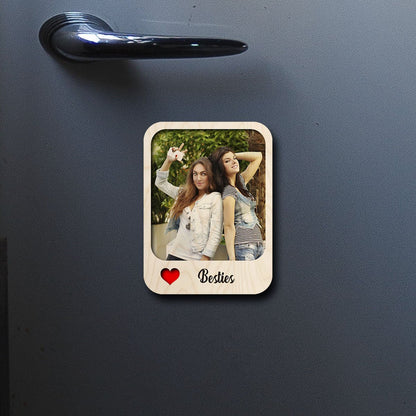 Besties Photo Fridge Magnet – Cursive Name Print Wood - Sblossom