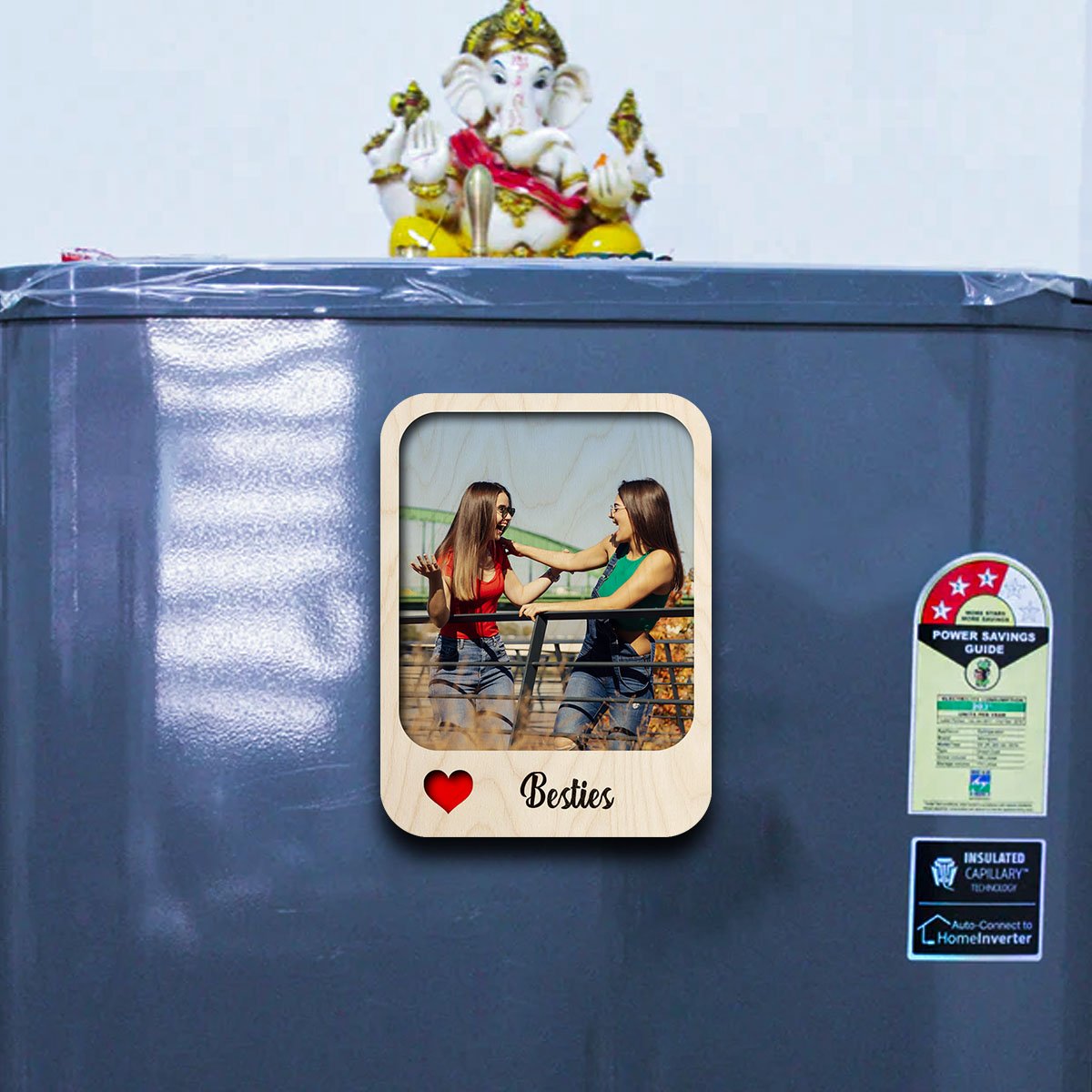 Besties Photo Fridge Magnet – Cursive Name Print Wood - Sblossom