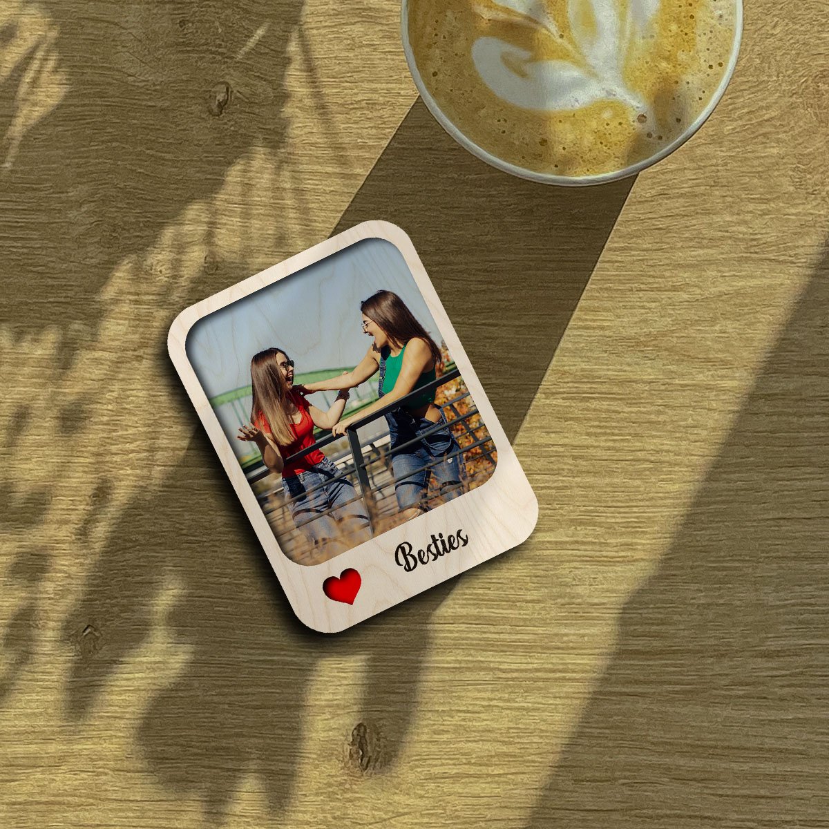 Besties Photo Fridge Magnet – Cursive Name Print Wood - Sblossom
