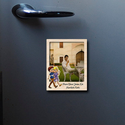 Bhai Photo Fridge Magnet in Wood with Cartoon Brother Design - Sblossom