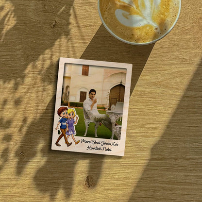 Bhai Photo Fridge Magnet in Wood with Cartoon Brother Design - Sblossom