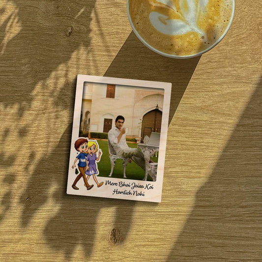 Bhai Photo Fridge Magnet in Wood with Cartoon Brother Design - Sblossom