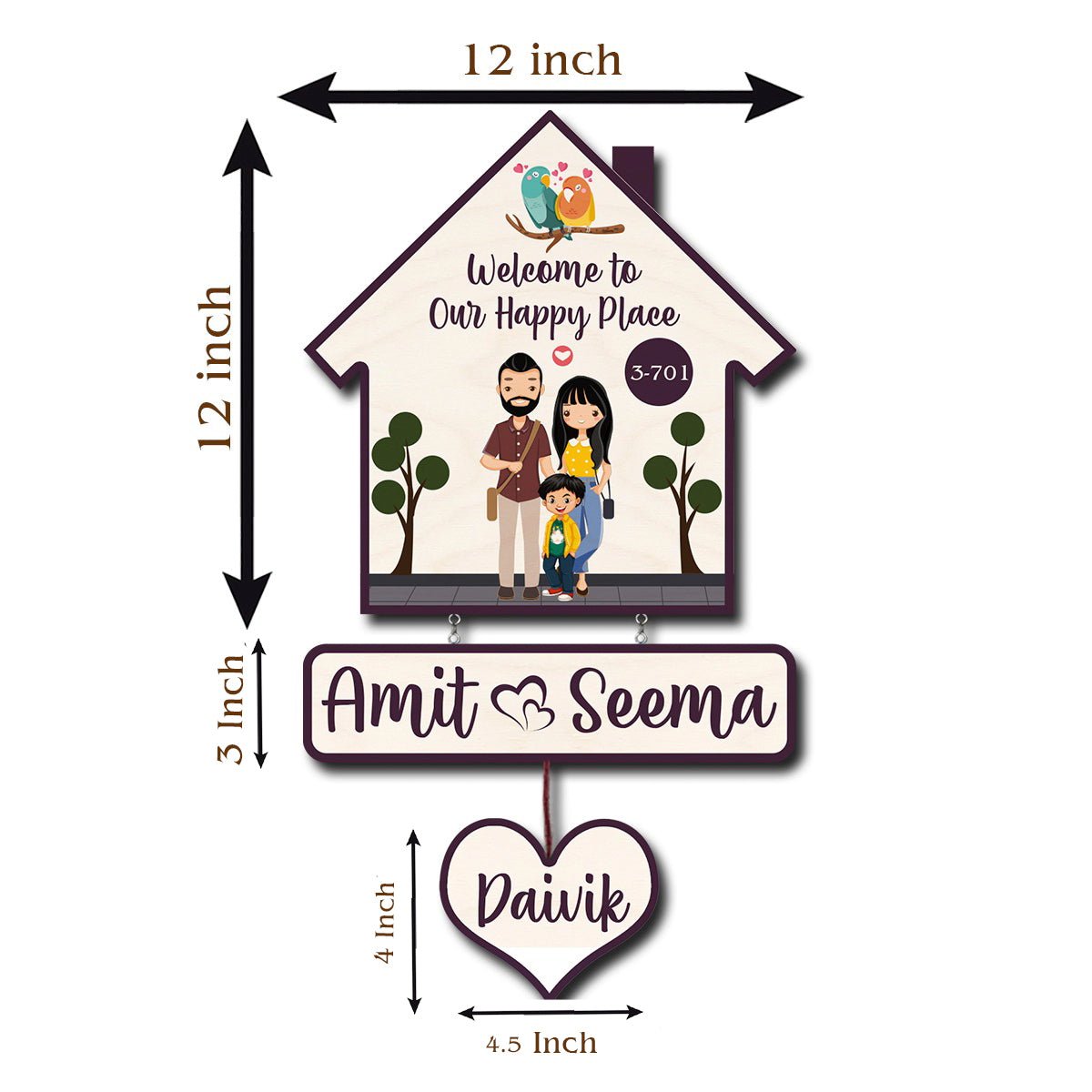 Bird Hut Family Name Plate with Lovebirds for Door - Sblossom