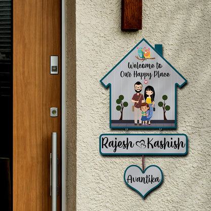 Bird Hut Family Name Plate with Lovebirds for Door - Sblossom