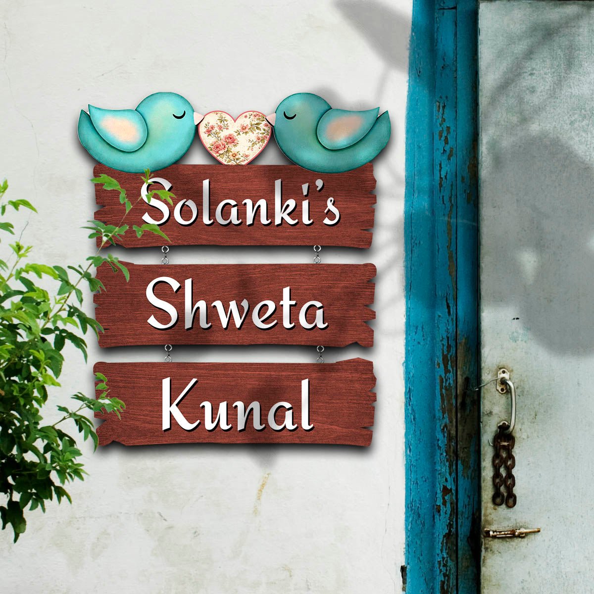 Bird Name Plate for Entrance Door – Love-Family Couple Board - Sblossom
