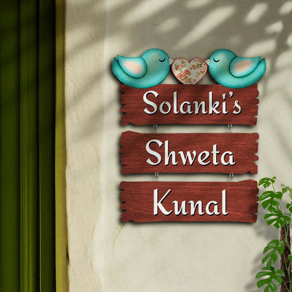 Bird Name Plate for Entrance Door – Love-Family Couple Board - Sblossom