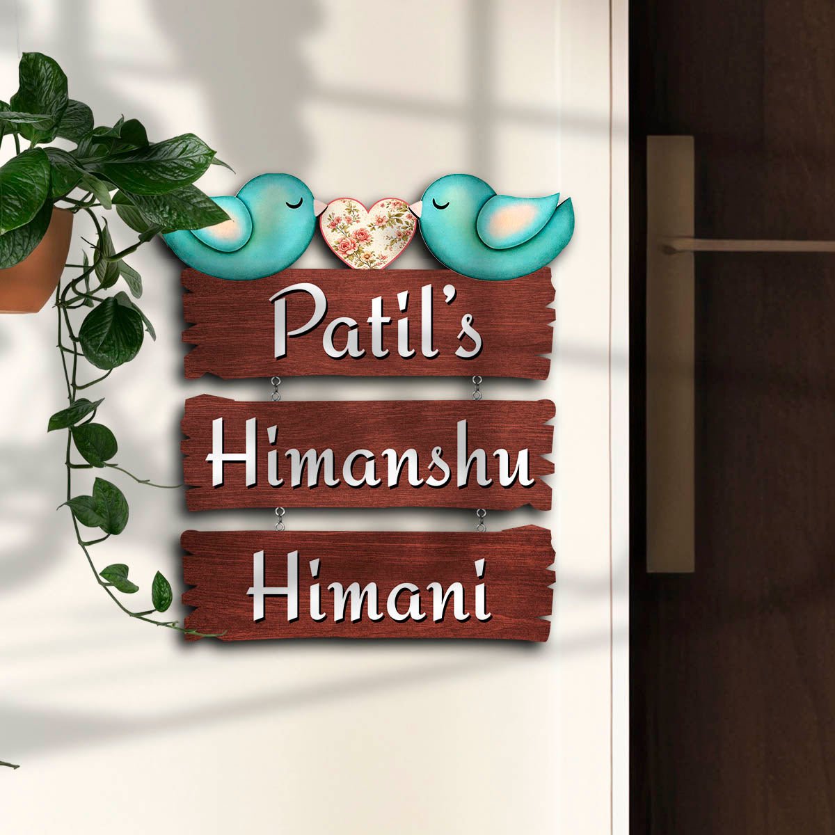 Bird Name Plate for Entrance Door – Love-Family Couple Board - Sblossom