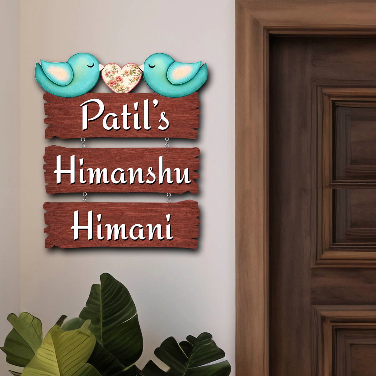 Bird Name Plate for Entrance Door – Love-Family Couple Board - Sblossom