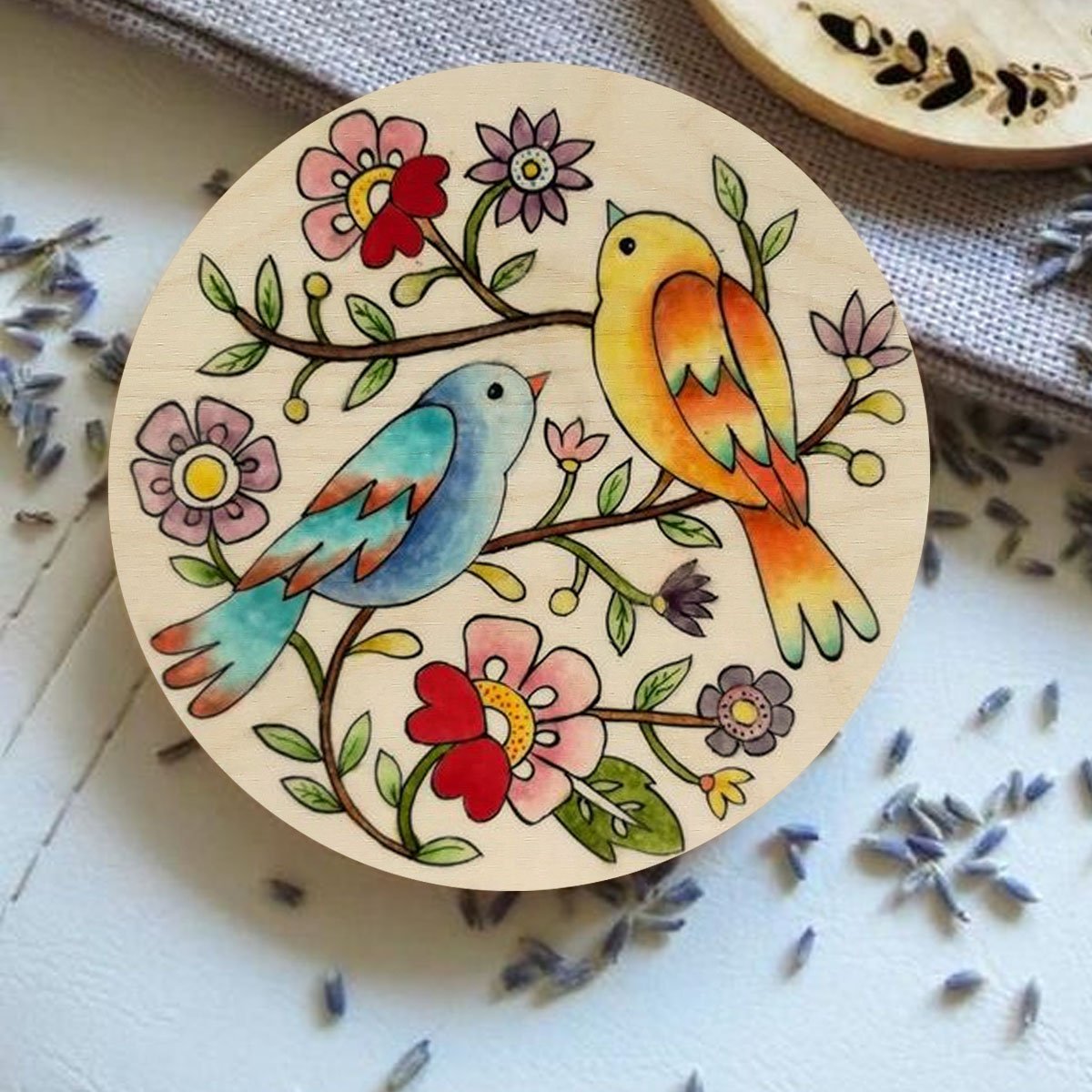 Bird Painting Wooden Coasters – Colourful Round Set - Sblossom