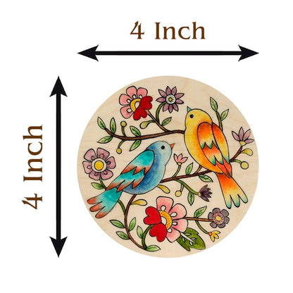 Bird Painting Wooden Coasters – Colourful Round Set - Sblossom