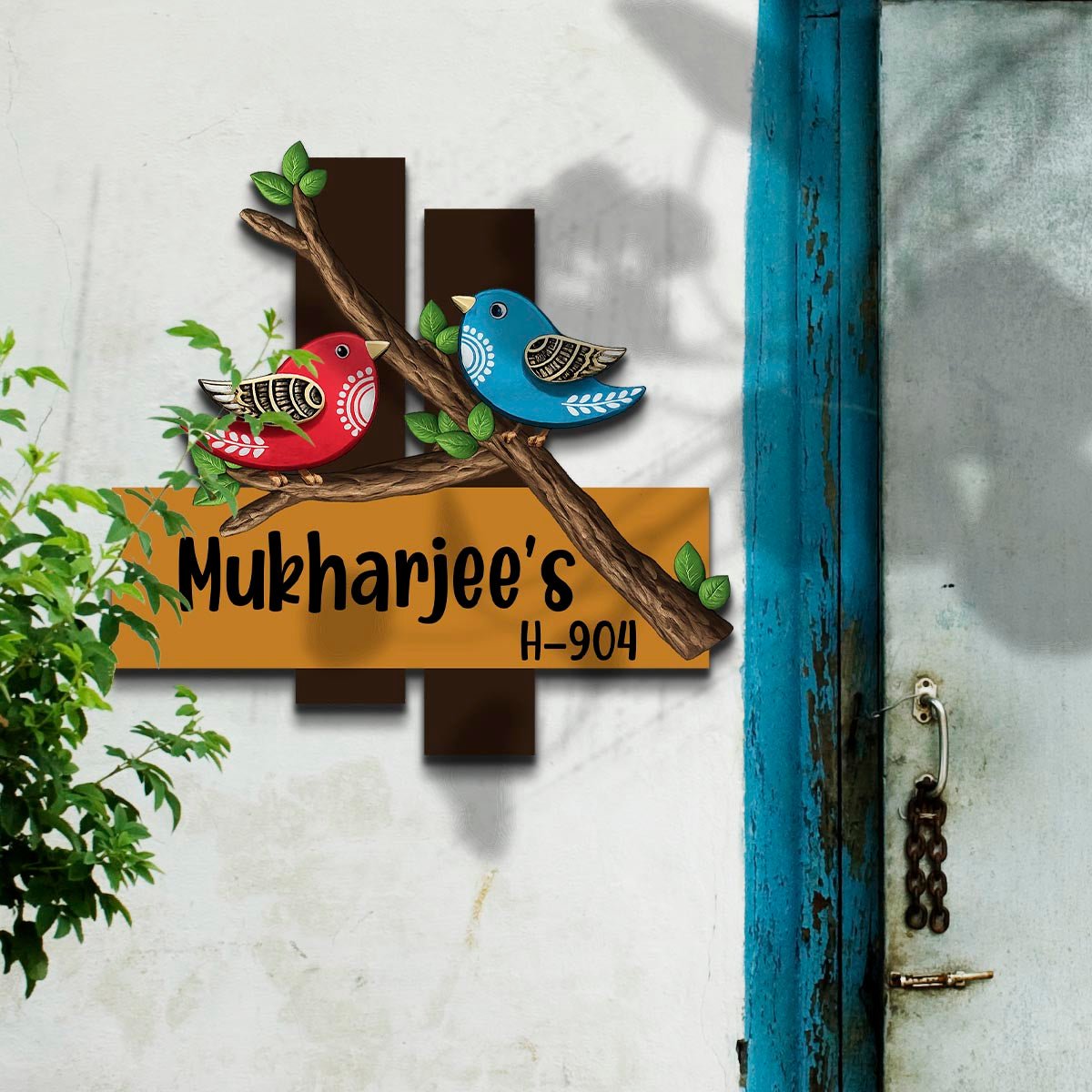 Bird Wooden Hanging Name Plate for Home - Sblossom