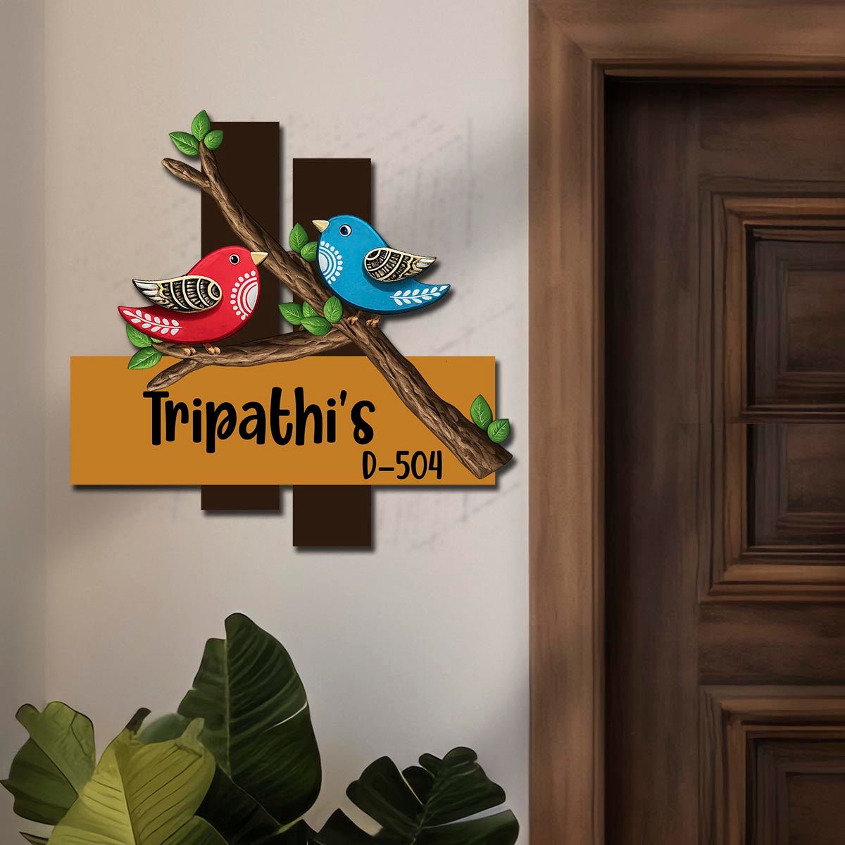 Bird Wooden Hanging Name Plate for Home - Sblossom