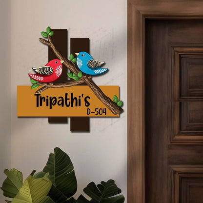 Bird Wooden Hanging Name Plate for Home - Sblossom