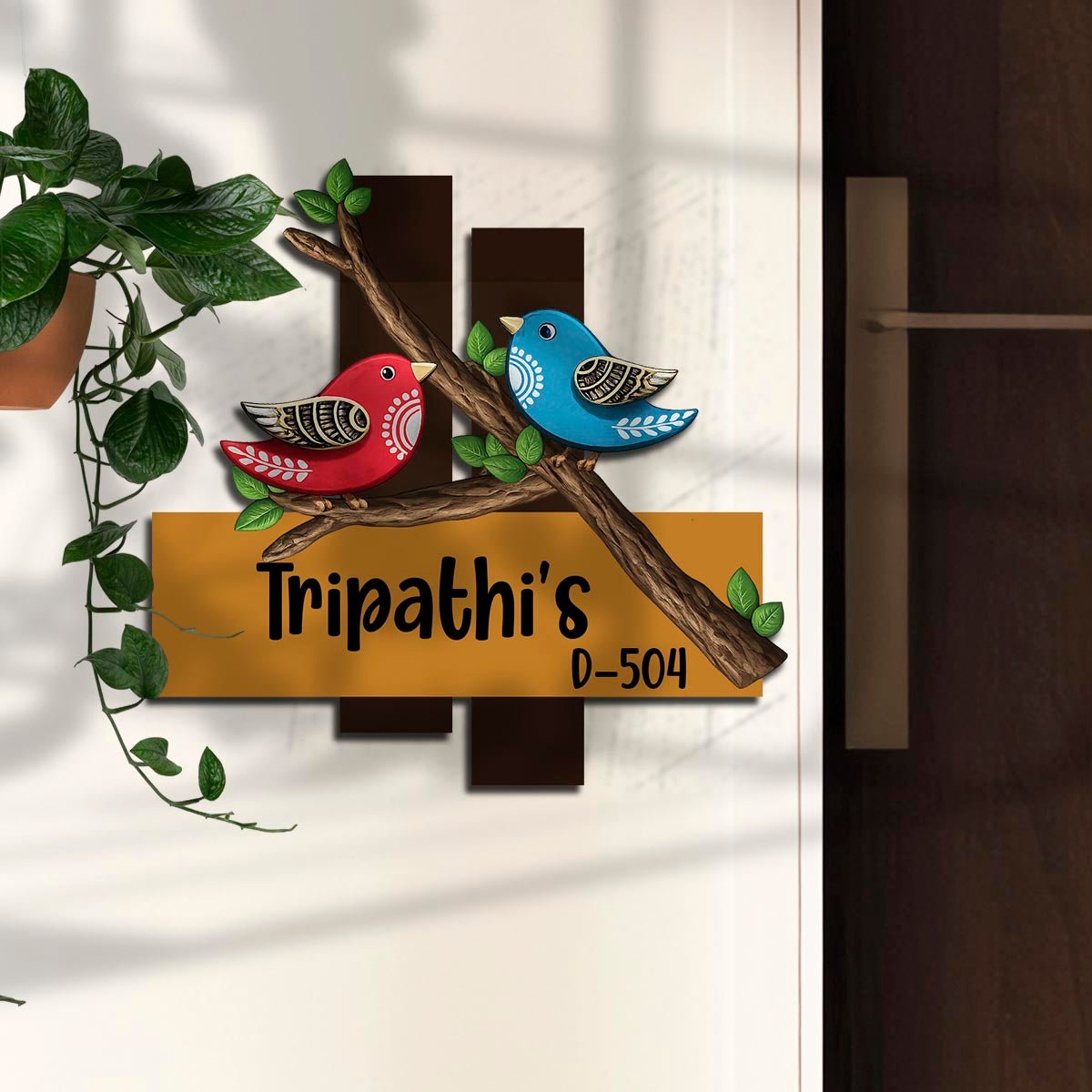 Bird Wooden Hanging Name Plate for Home - Sblossom