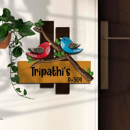Bird Wooden Hanging Name Plate for Home - Sblossom