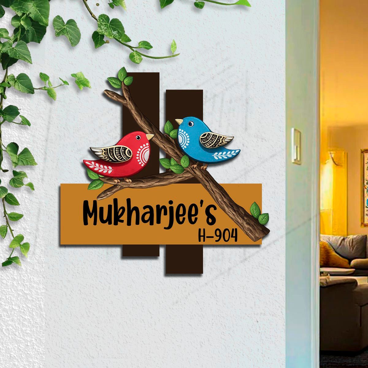 Bird Wooden Hanging Name Plate for Home - Sblossom