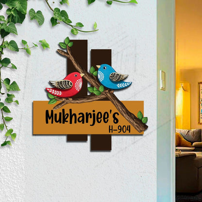 Bird Wooden Hanging Name Plate for Home - Sblossom