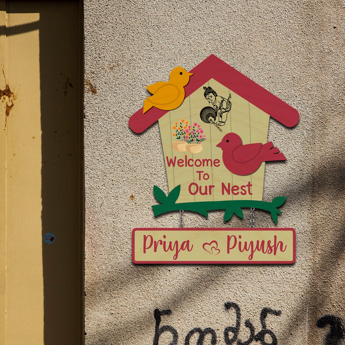 Birdhouse Name Plate Design – Couple Nest with Birds - Sblossom