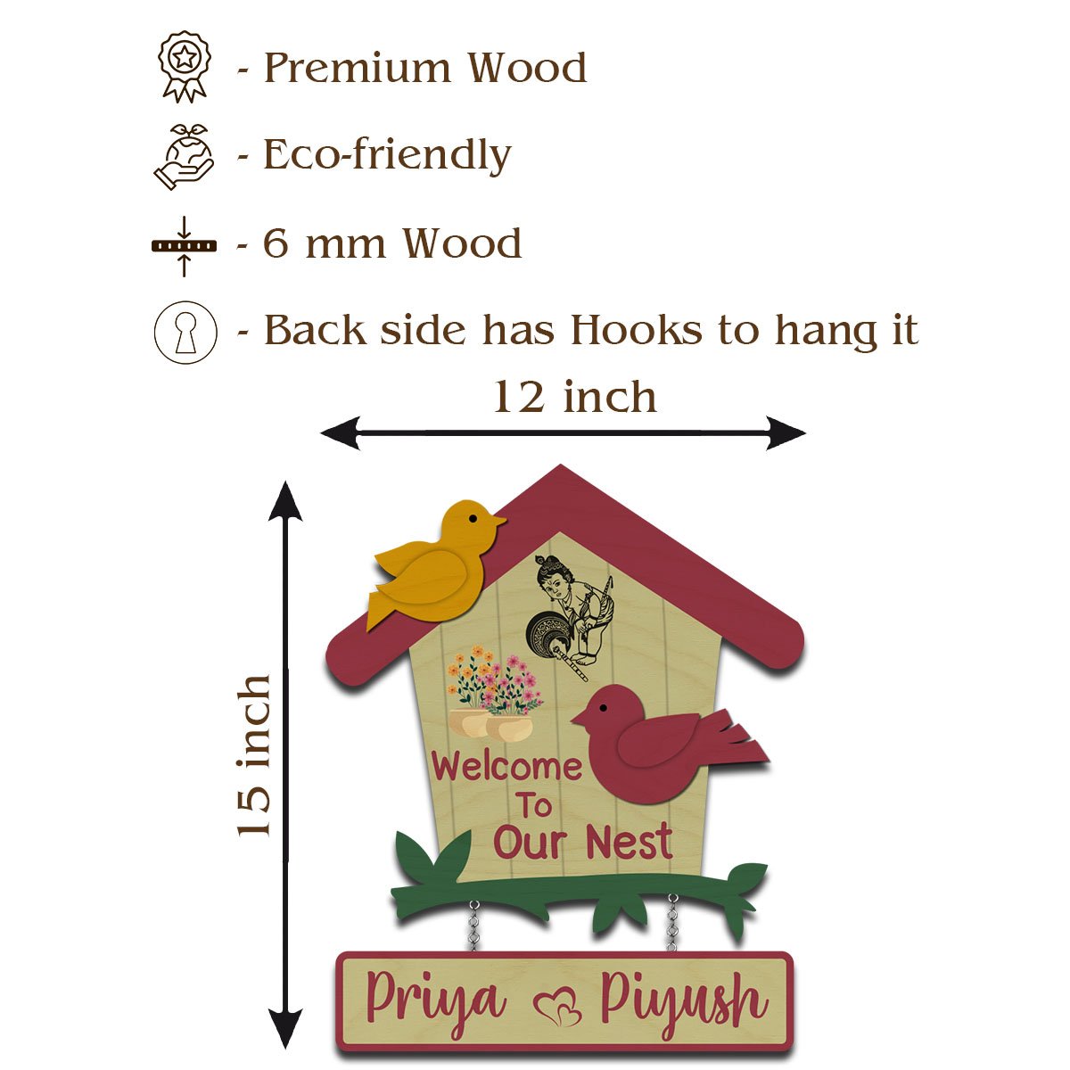 Birdhouse Name Plate Design – Couple Nest with Birds - Sblossom
