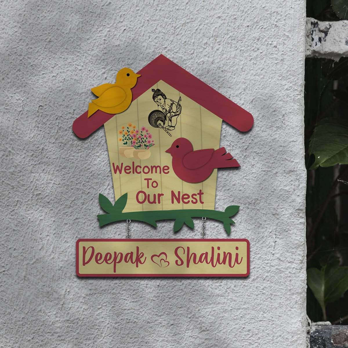 Birdhouse Name Plate Design – Couple Nest with Birds - Sblossom