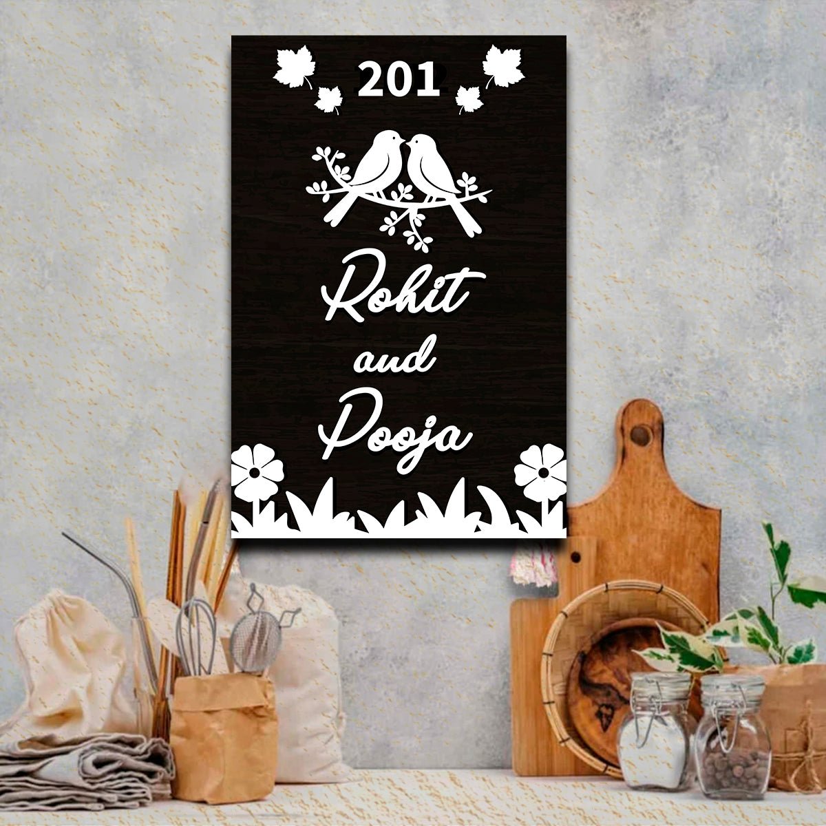 Black-Matte Vertical Name Plate for House – Gold - Sblossom