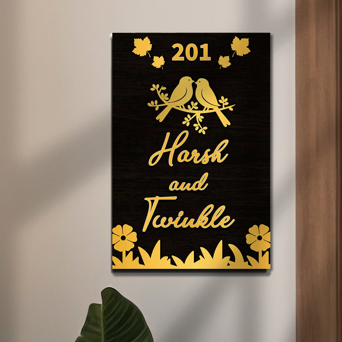 Black-Matte Vertical Name Plate for House – Gold - Sblossom