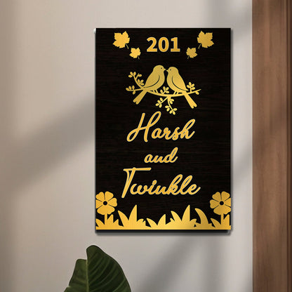 Black-Matte Vertical Name Plate for House – Gold - Sblossom