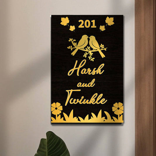 Black-Matte Vertical Name Plate for House – Gold - Sblossom