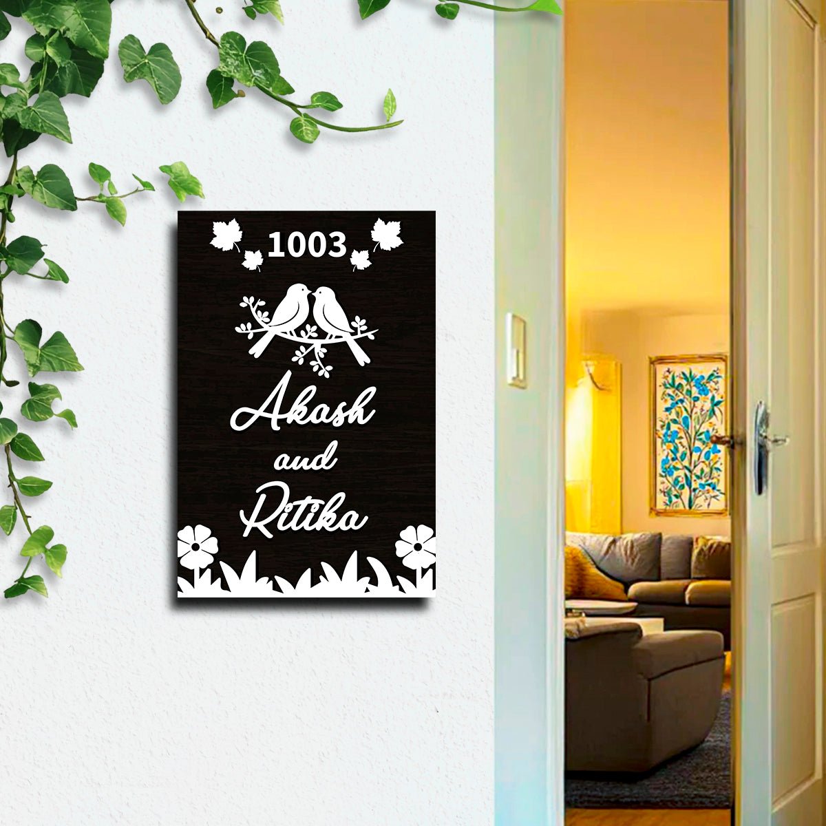 Black-Matte Vertical Name Plate for House – Gold - Sblossom
