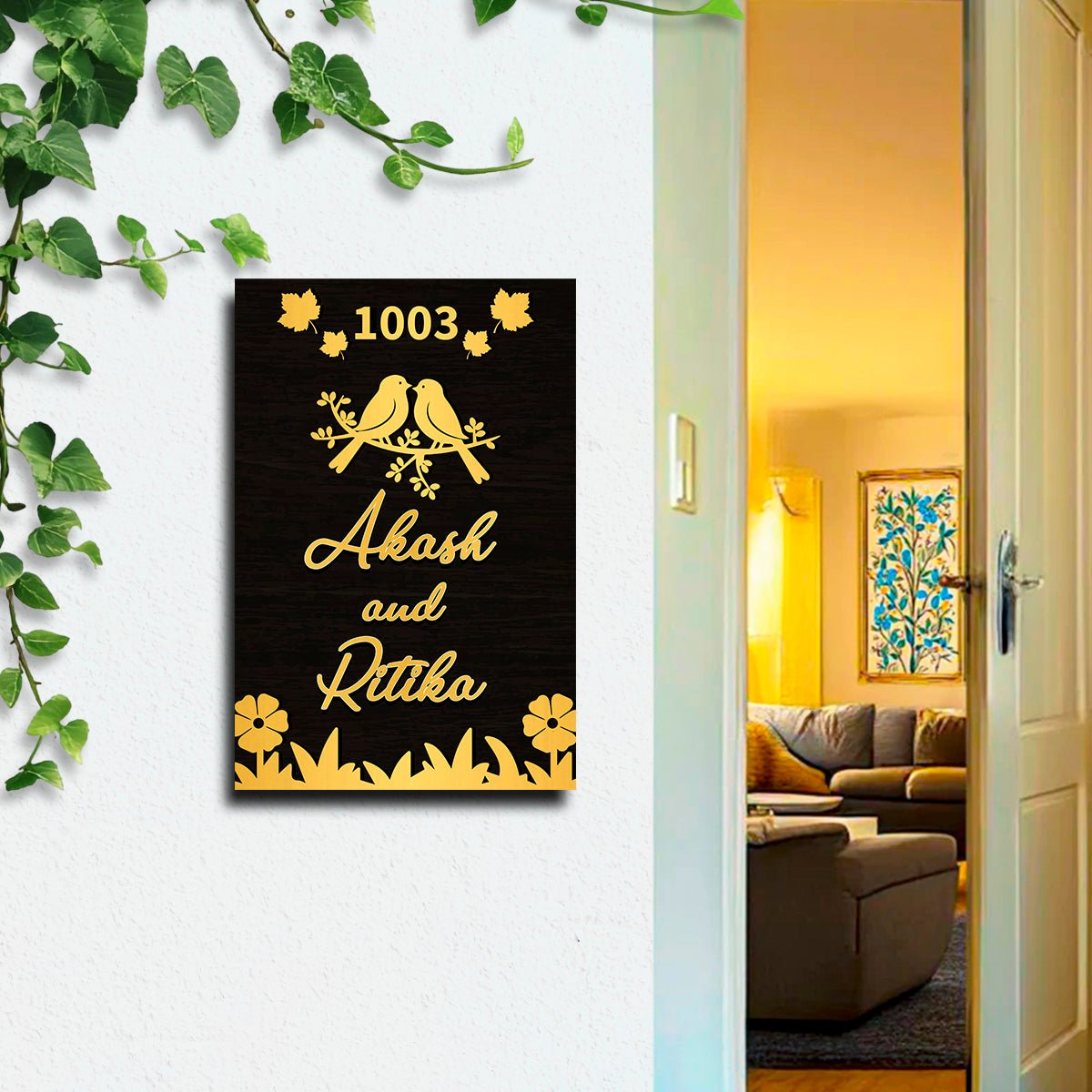 Black-Matte Vertical Name Plate for House – Gold - Sblossom
