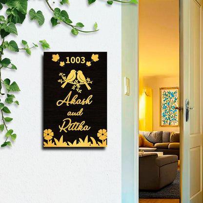 Black-Matte Vertical Name Plate for House – Gold - Sblossom