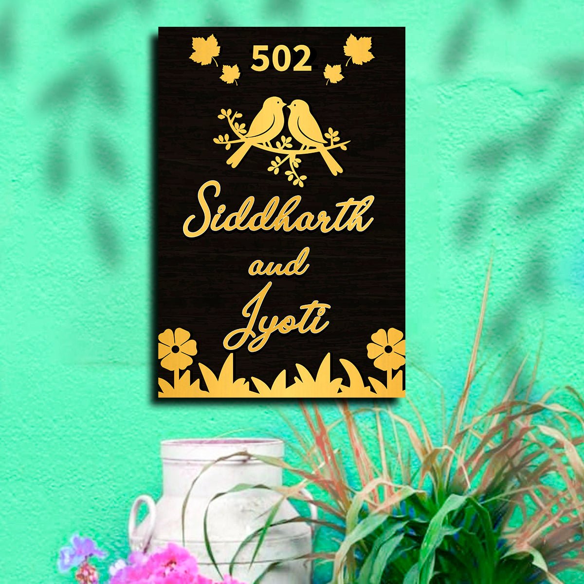 Black-Matte Vertical Name Plate for House – Gold - Sblossom