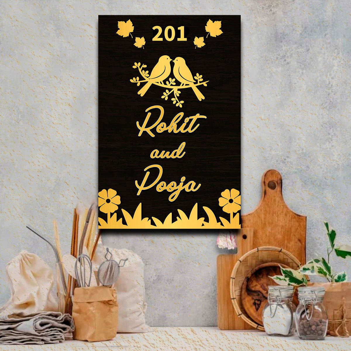 Black-Matte Vertical Name Plate for House – Gold - Sblossom