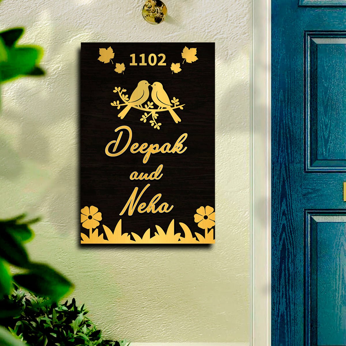 Black-Matte Vertical Name Plate for House – Gold - Sblossom