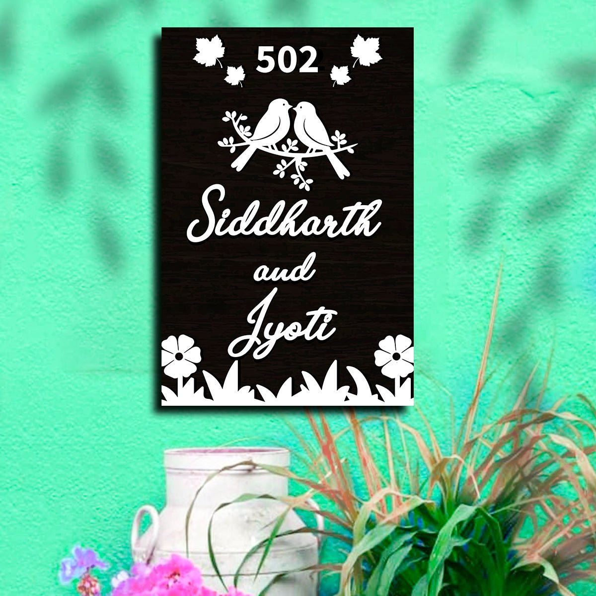 Black-Matte Vertical Name Plate for House – Gold - Sblossom