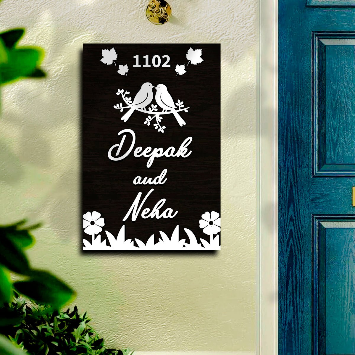 Black-Matte Vertical Name Plate for House – Gold - Sblossom