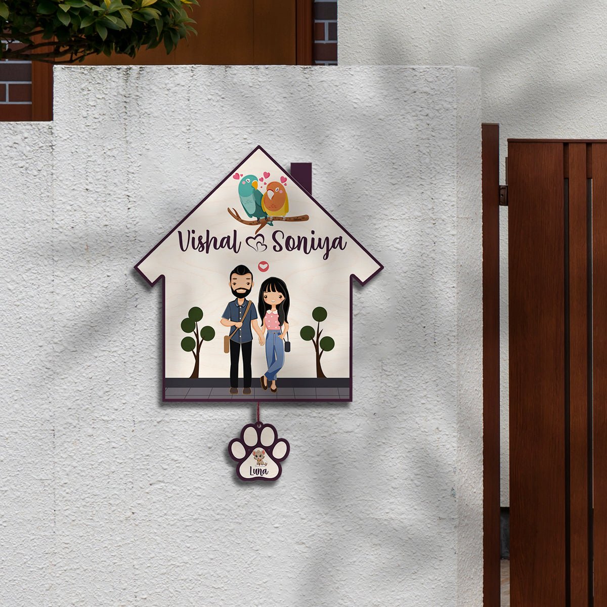 Border Couple Name Plate – Hut with Pet Paw Tag - Sblossom