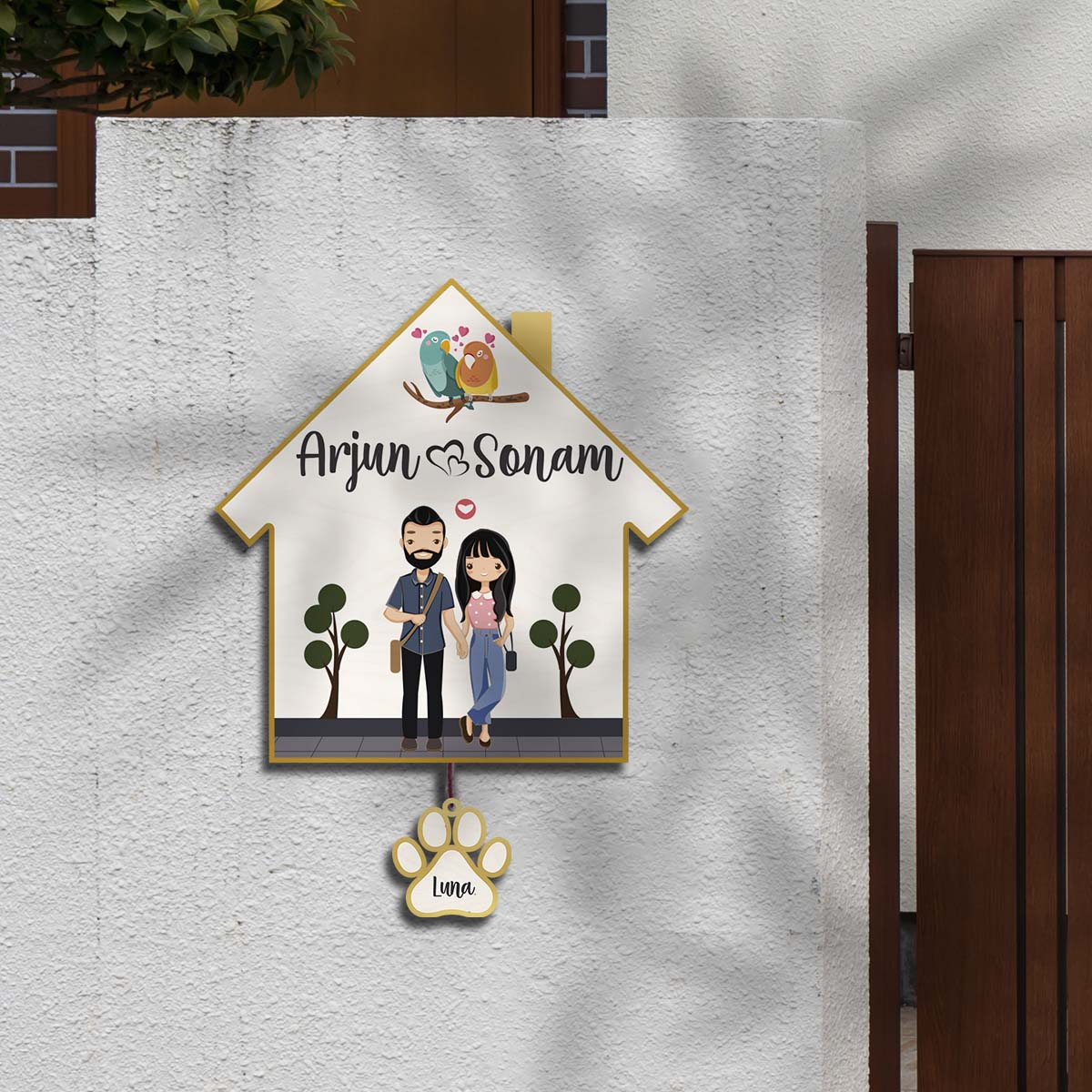 Border Couple Name Plate – Hut with Pet Paw Tag - Sblossom