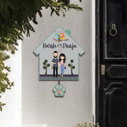 Border Couple Name Plate – Hut with Pet Paw Tag - Sblossom