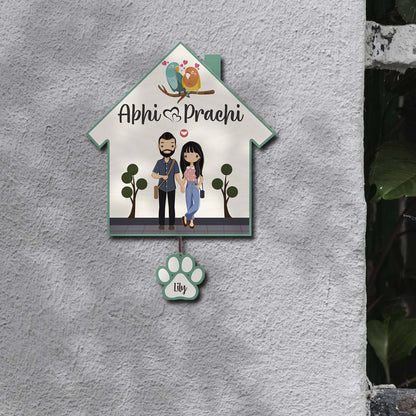 Border Couple Name Plate – Hut with Pet Paw Tag - Sblossom