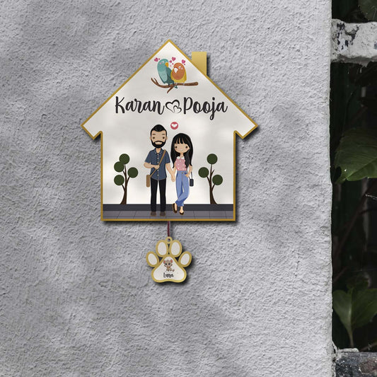 Border Couple Name Plate – Hut with Pet Paw Tag - Sblossom