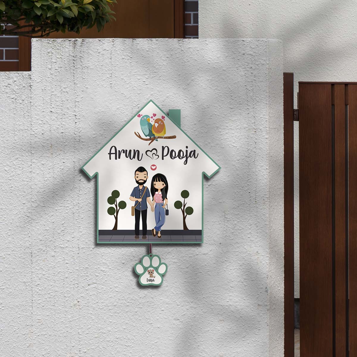 Border Couple Name Plate – Hut with Pet Paw Tag - Sblossom