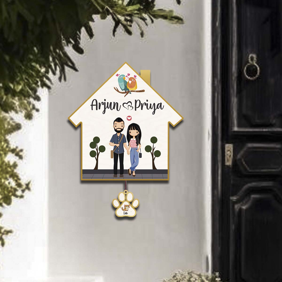 Border Couple Name Plate – Hut with Pet Paw Tag - Sblossom