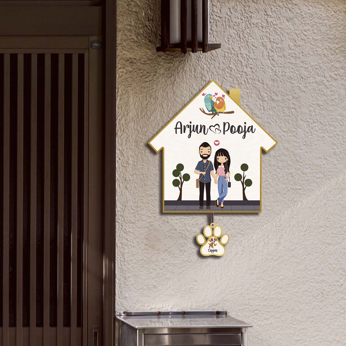 Border Couple Name Plate – Hut with Pet Paw Tag - Sblossom