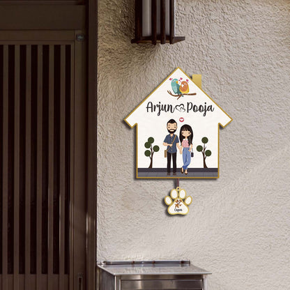Border Couple Name Plate – Hut with Pet Paw Tag - Sblossom