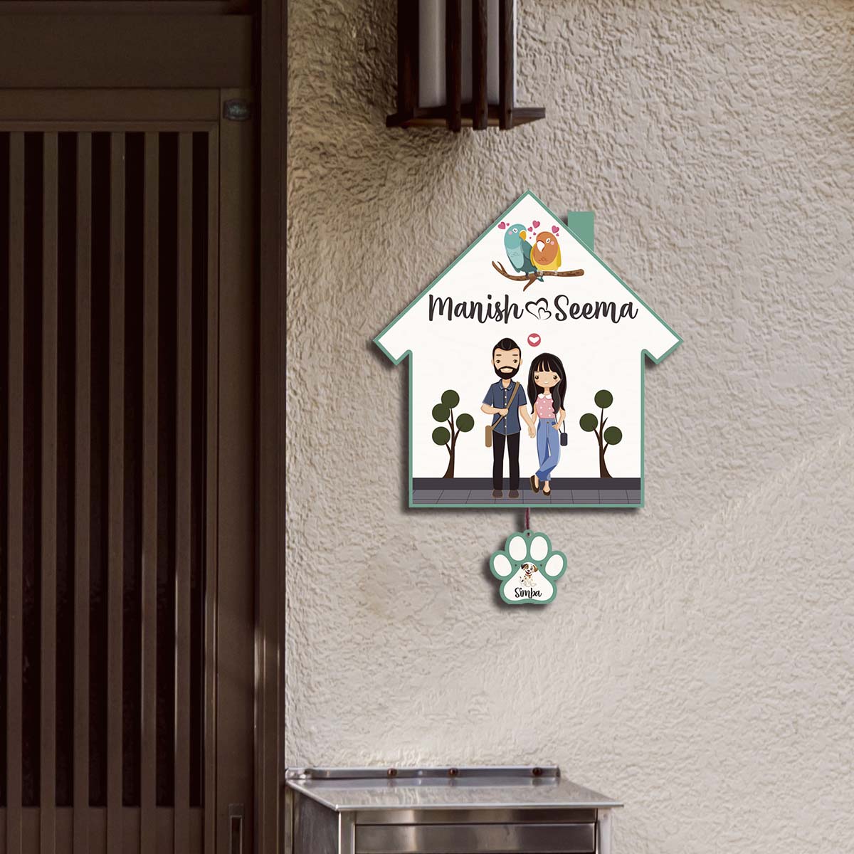 Border Couple Name Plate – Hut with Pet Paw Tag - Sblossom