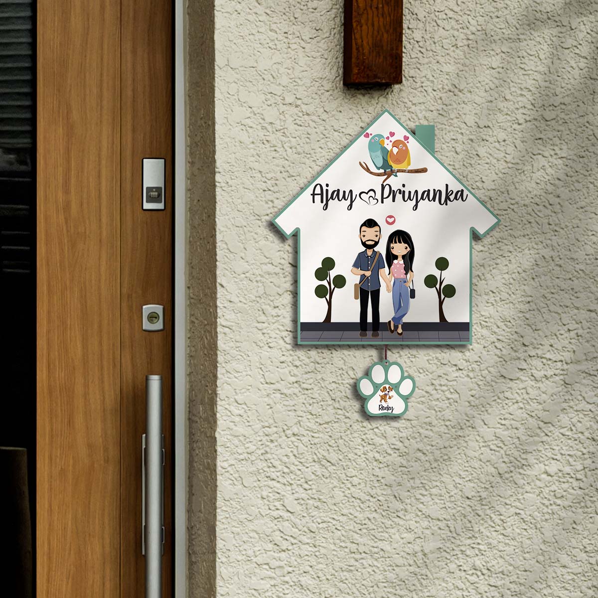 Border Couple Name Plate – Hut with Pet Paw Tag - Sblossom