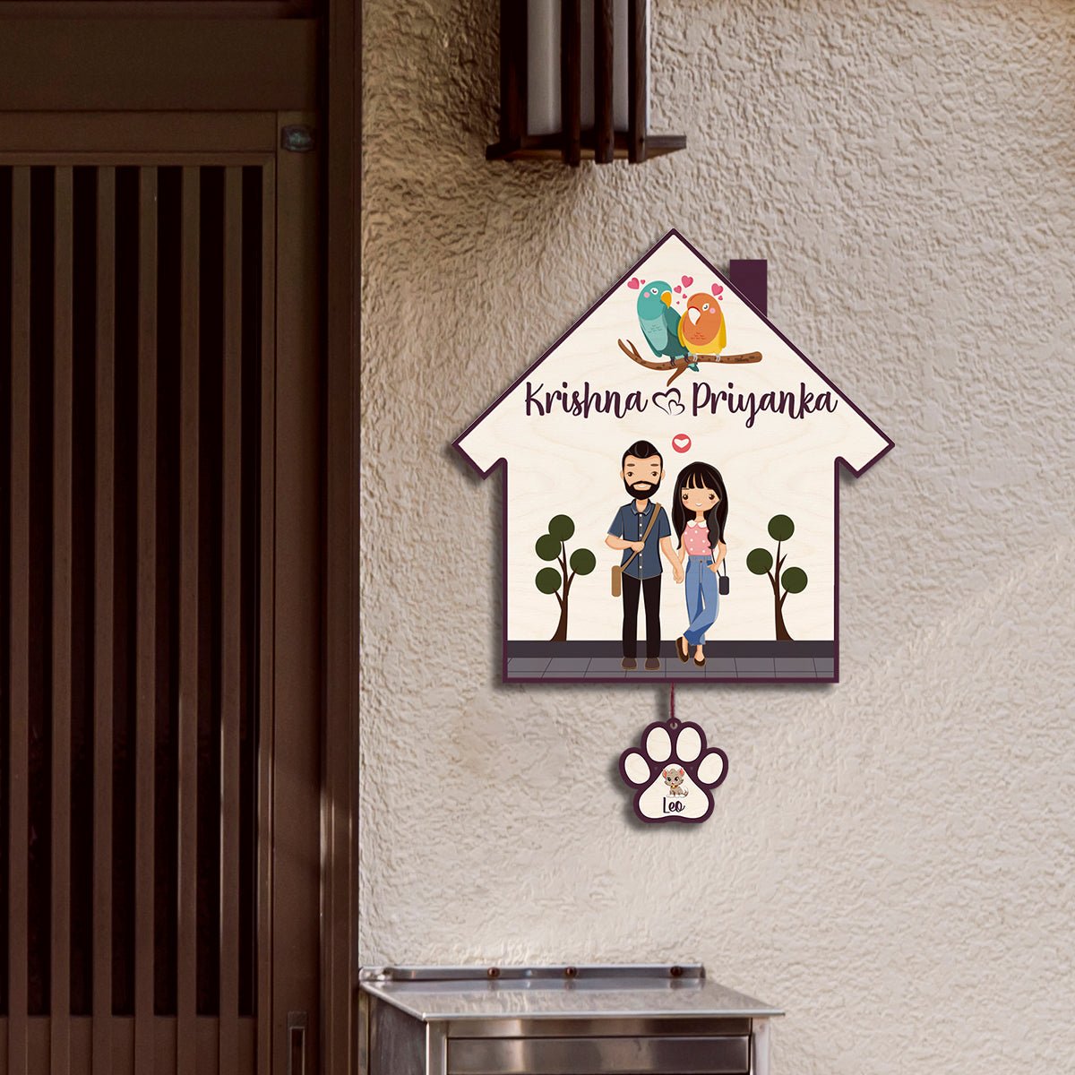 Border Couple Name Plate – Hut with Pet Paw Tag - Sblossom
