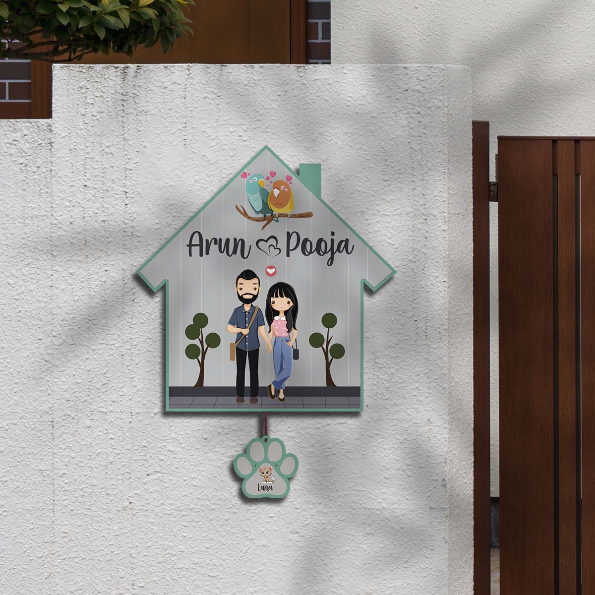 Border Couple Name Plate – Hut with Pet Paw Tag - Sblossom