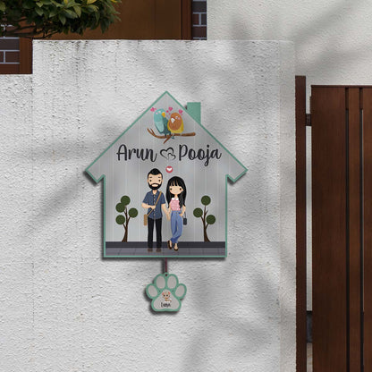 Border Couple Name Plate – Hut with Pet Paw Tag - Sblossom